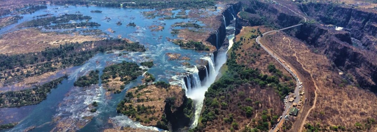 The view of Victoria Falls, Zimbabwe, from a helicopter
