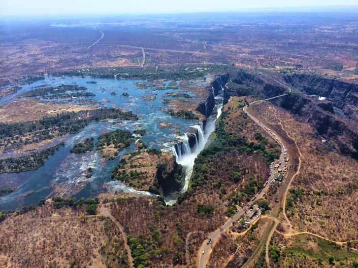 The view of Victoria Falls, Zimbabwe, from a helicopter