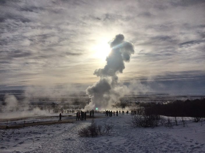A geyser cloud following eruption in Iceland
