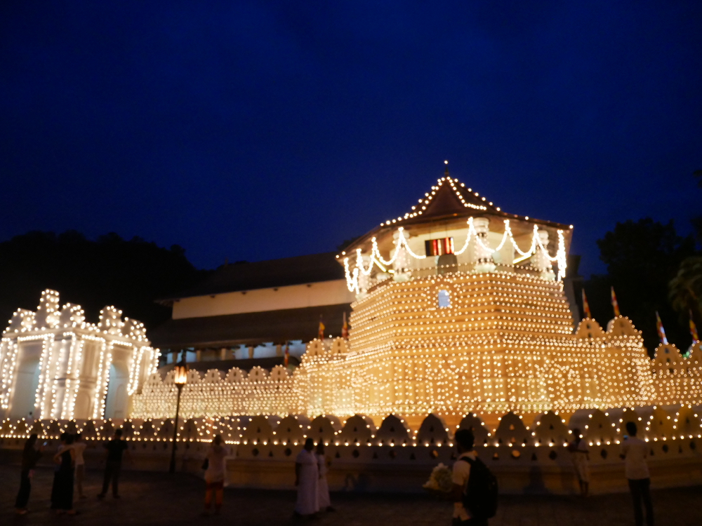 Temple of the tooth - lit up in the dark - Kandy, Sri Lanka