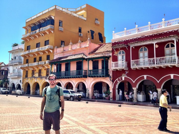 Simon in the main square of Cartagena, Colombia