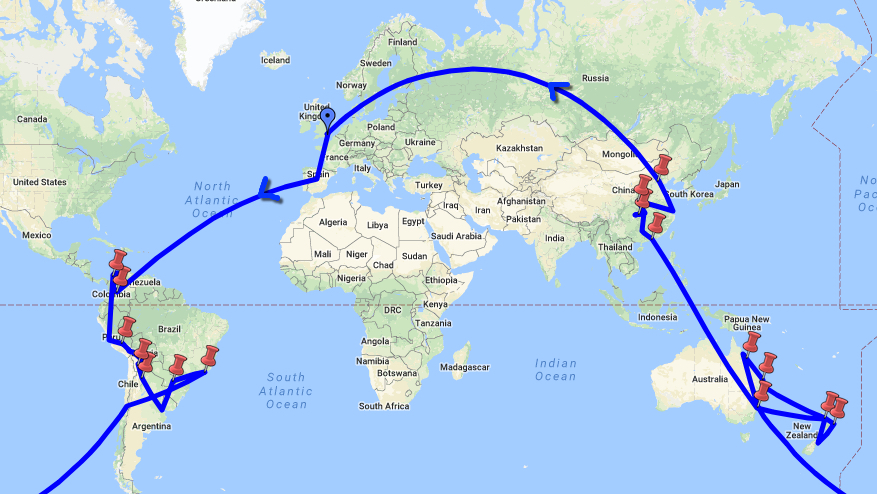 round the world trip route