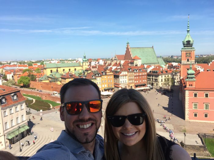 Claire and Simon on the Castle Square observation terrace - Warsaw, Poland