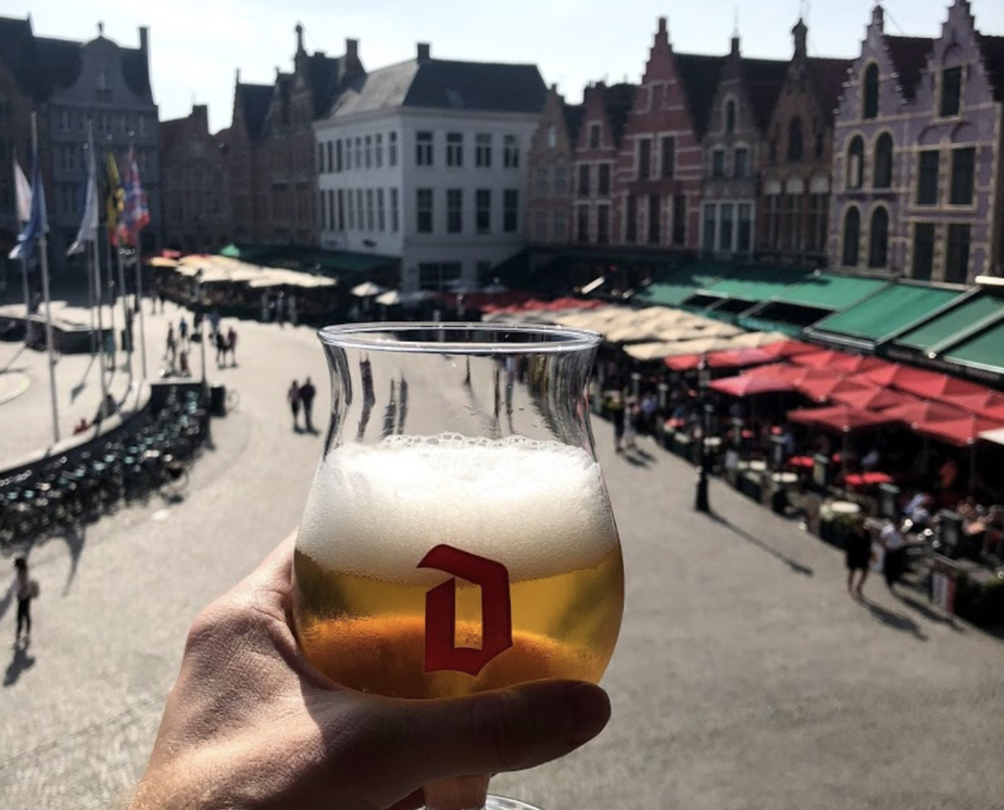 Duvelorium beer bar, overlooking the market square, Bruges