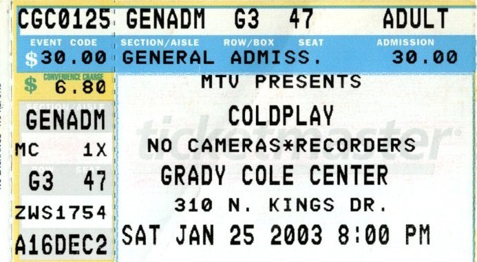 Coldplay ticket - Charlotte, NC 2003