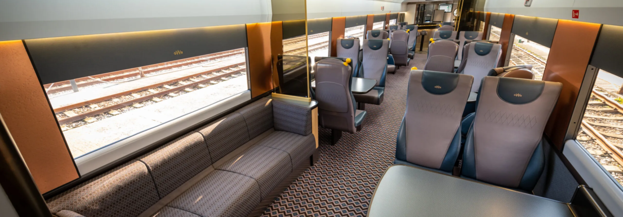 The Night Riviera sleeper train on-board lounge