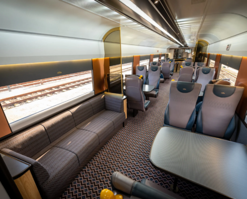 The Night Riviera sleeper train on-board lounge