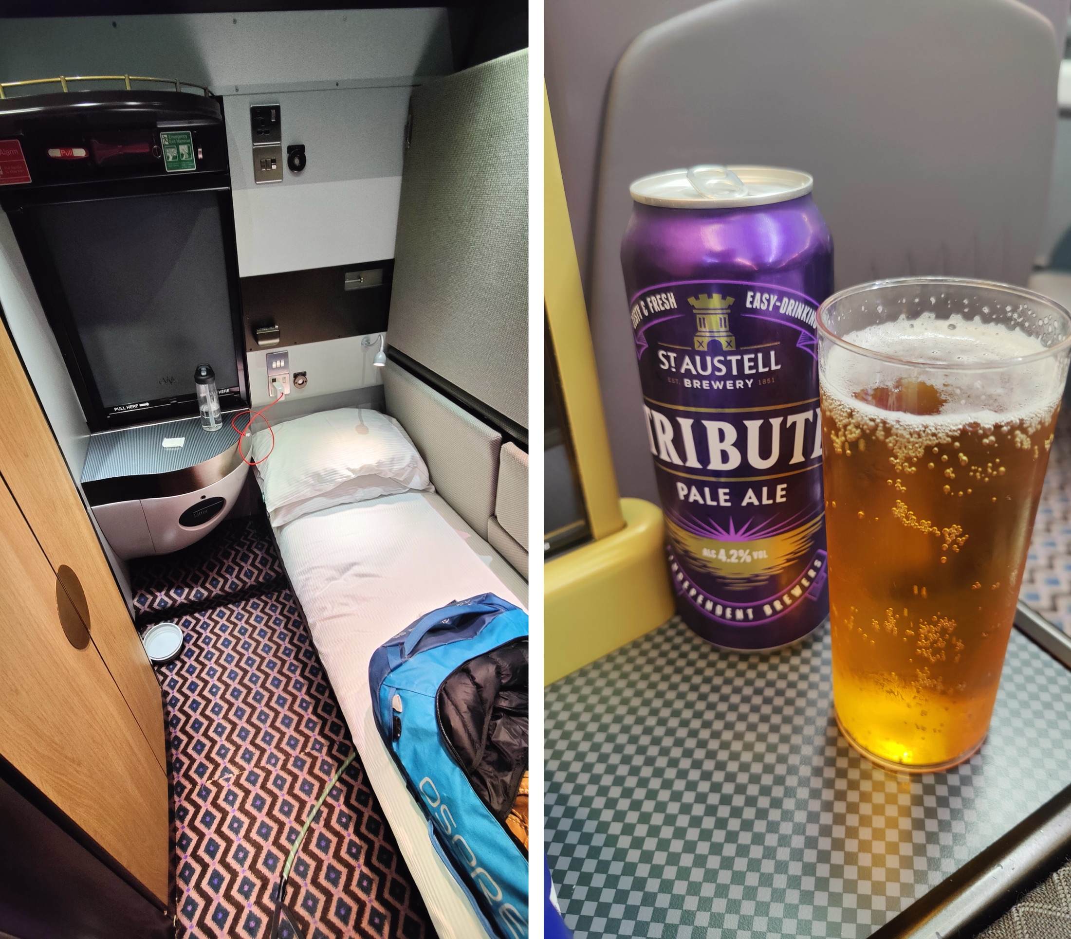 Night Riviera Sleeper train single cabin & beer
