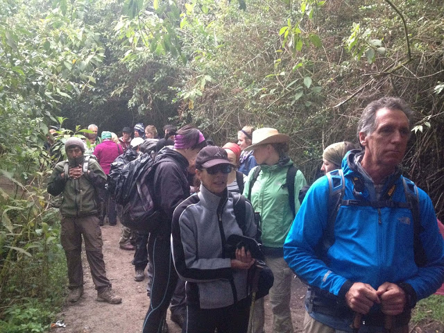 Queuing early on day 4, for the final hike to the Lost City Of the Incas