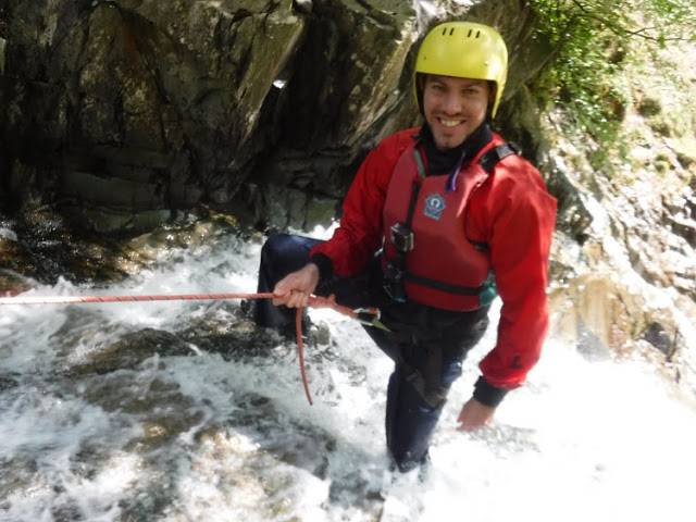 Abseiling down the waterfall in Coniston