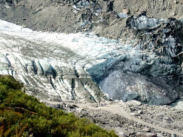 Looking down at the foot of the Fox glacier