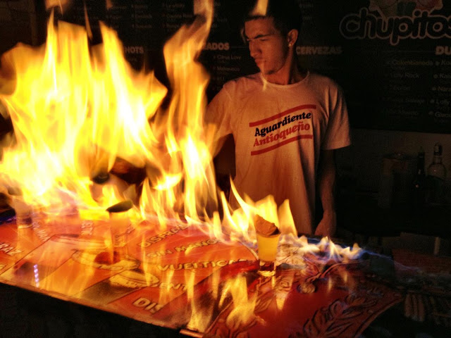 Flaming shots in Chupitos, Medellin