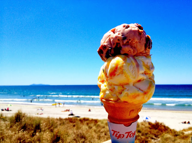An amazing ice cream on Tay Street Beach, Mount Maunganui, New Zealand