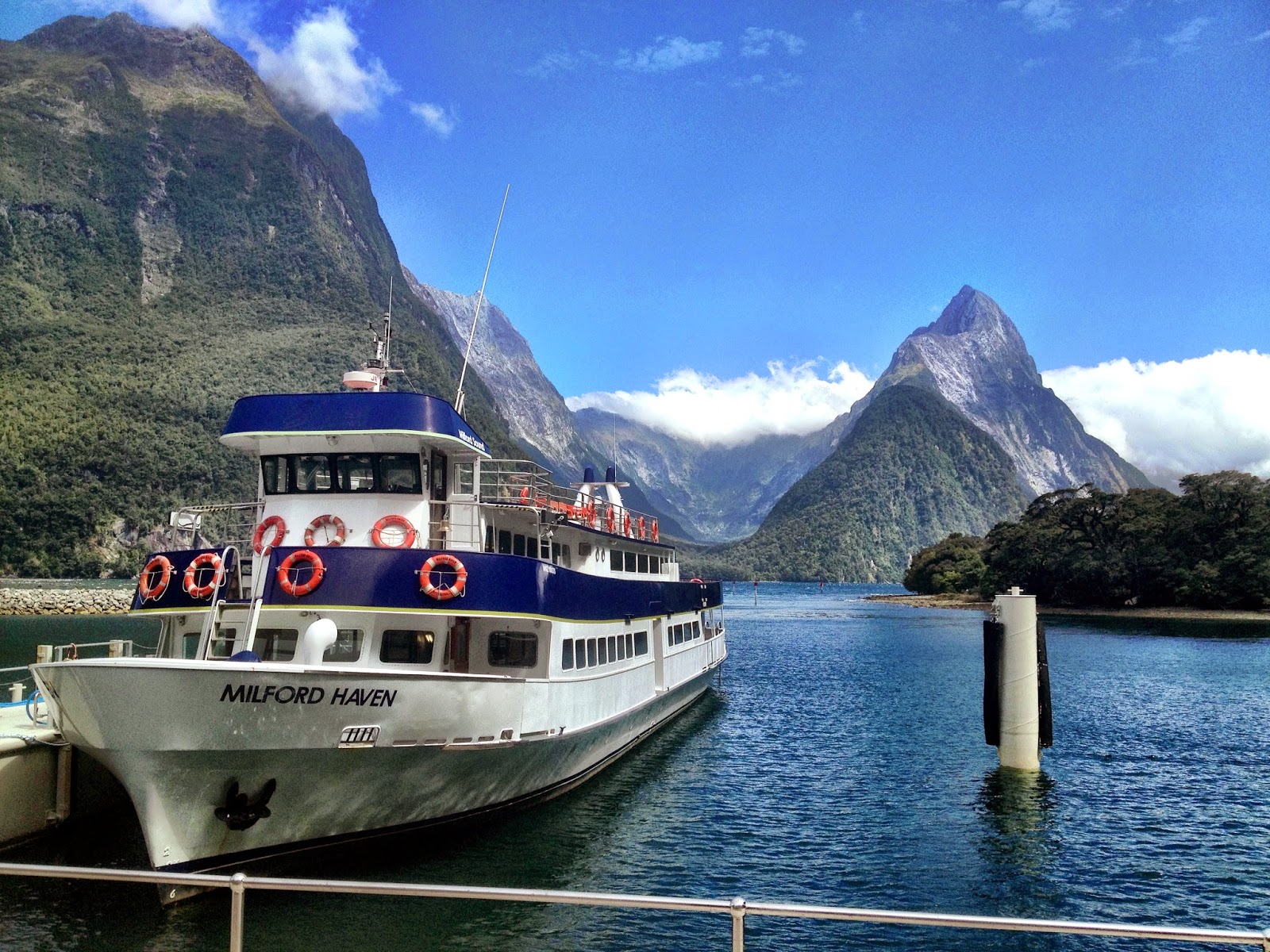 The view of Mitre Peak from Milford Sound dock, South Island, New Zealand