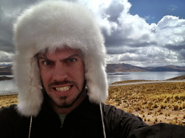 Simon in an alpaca hat, Peru