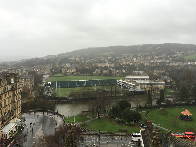 The view from Bath Abbey, looking over The Rec rugby ground to the East