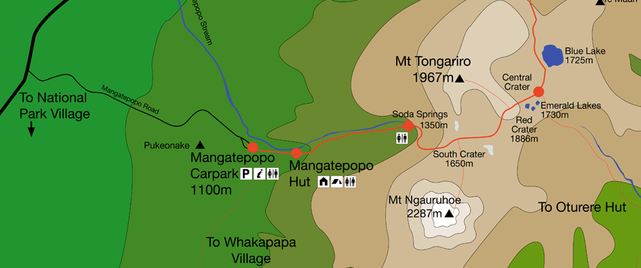 Partial Map of the Tongariro Alpine Crossing, New Zealand