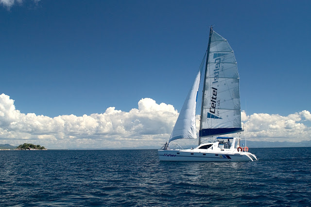 Mufasa, the 40ft catamaran, on Lake Malawi - Danforth Yachting