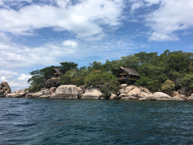The view of the chalets as you arrive at Mumbo Island - Lake Malawi