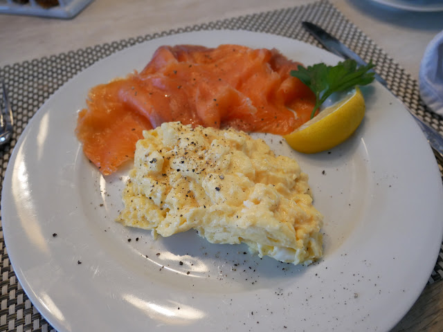 Eggs and smoked salmon breakfast at Swan House B&B, Hastings