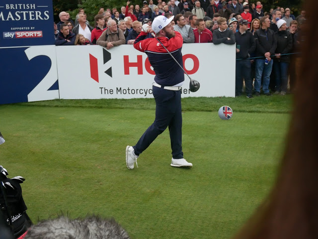 Andrew 'Beef' Johnson finishes his drive at the 2nd hole - British Masters 2016